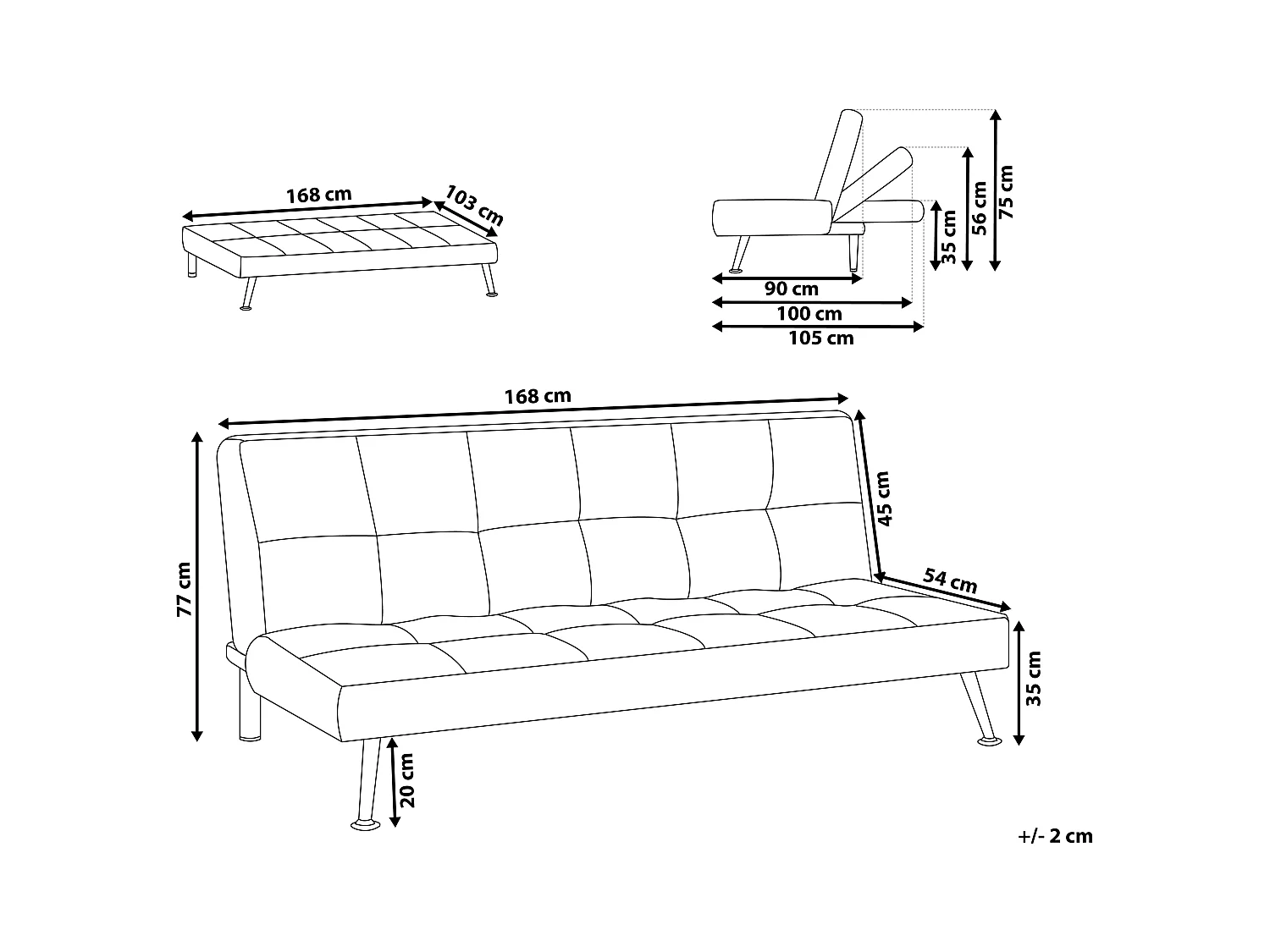 3-Sitzer Sofa mit Schlaffunktion Stoff grau Schlafsofa ohne Armlehnen Hasle
