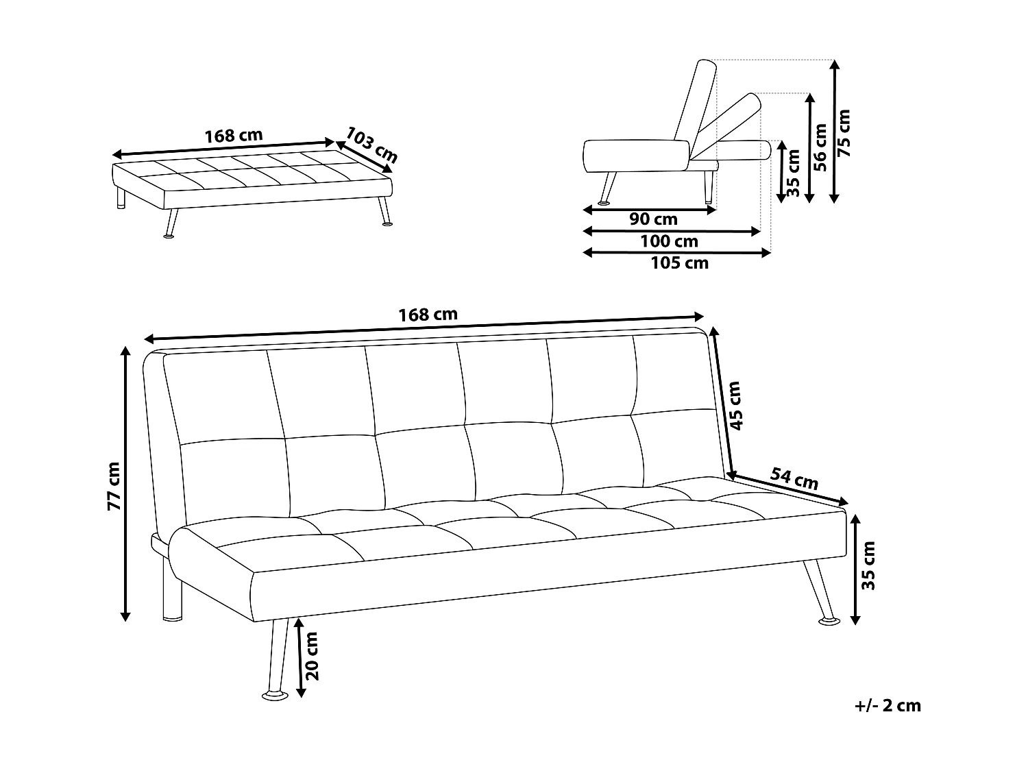 3-Sitzer Sofa mit Schlaffunktion Stoff grau Schlafsofa ohne Armlehnen Hasle