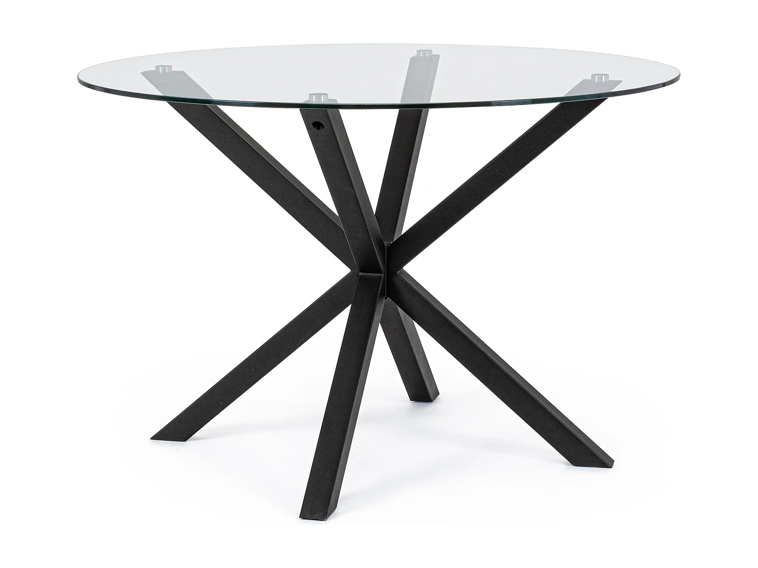 Table à manger ronde verre trempé et acier noir Agno 114cm