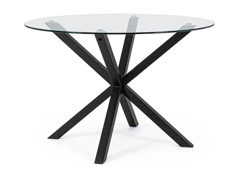 Table à manger ronde verre trempé et acier noir Agno 114cm