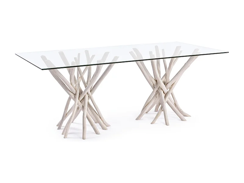 Table à manger en verre et branches teck Sary L 200cm
