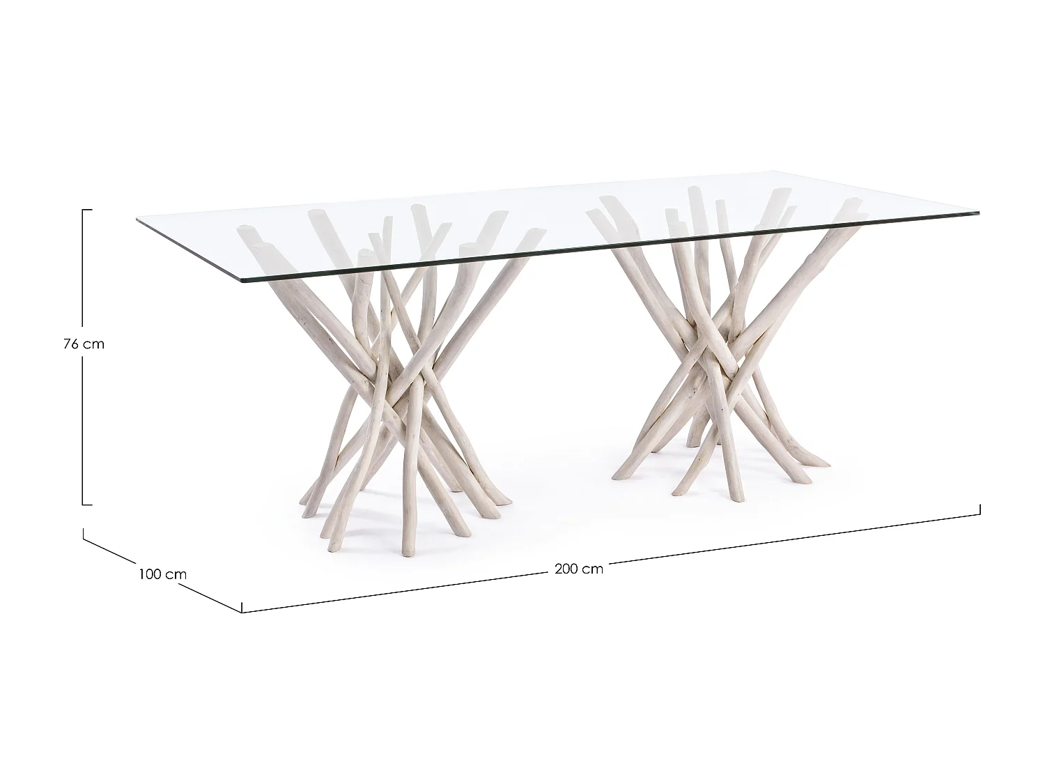 Table à manger en verre et branches teck Sary L 200cm