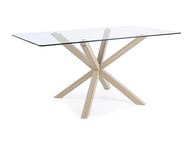 Table à manger rectangulaire verre trempé et acier effet naturel Agno 160cm