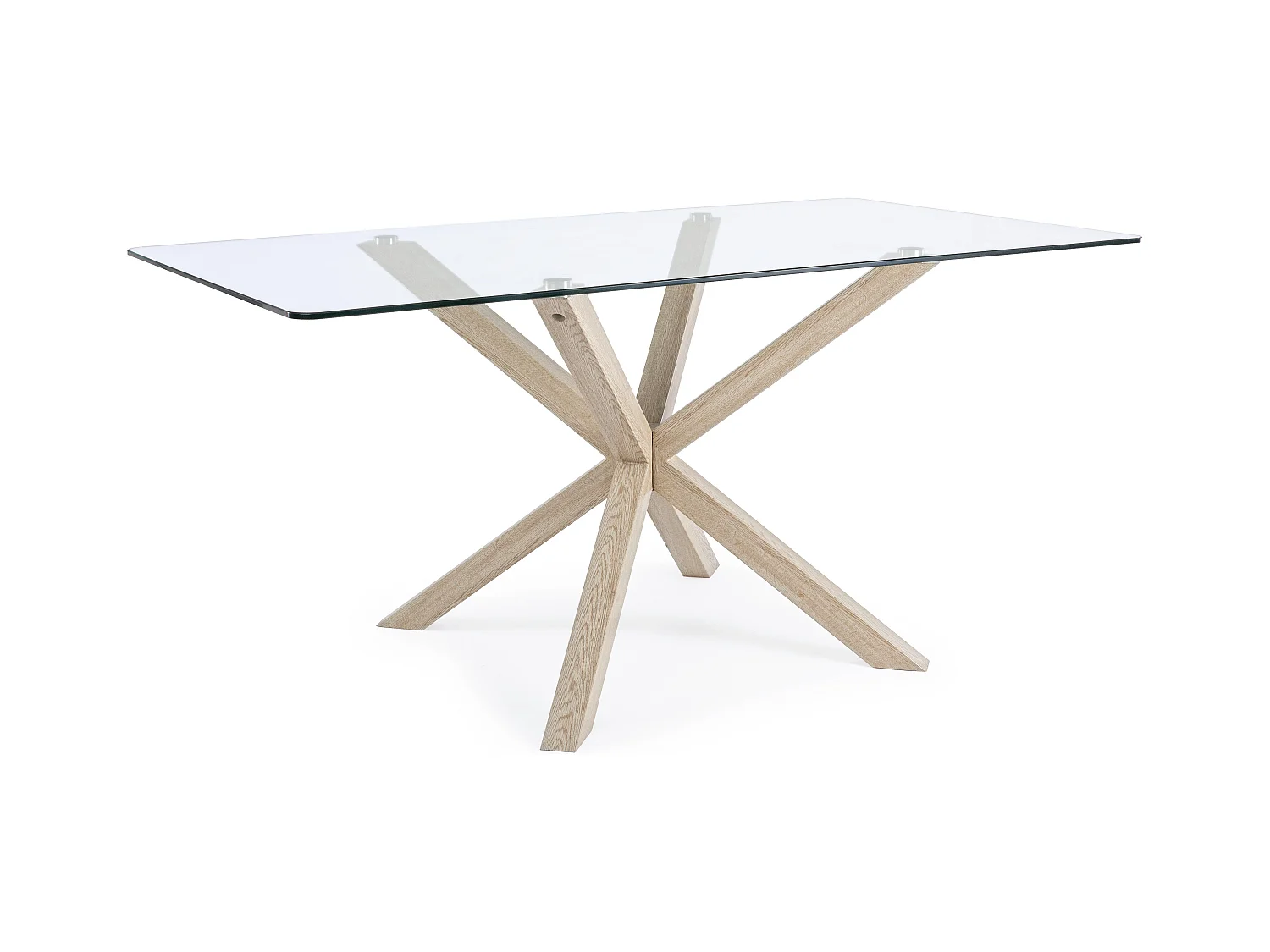 Table à manger rectangulaire verre trempé et acier effet naturel Agno 160cm