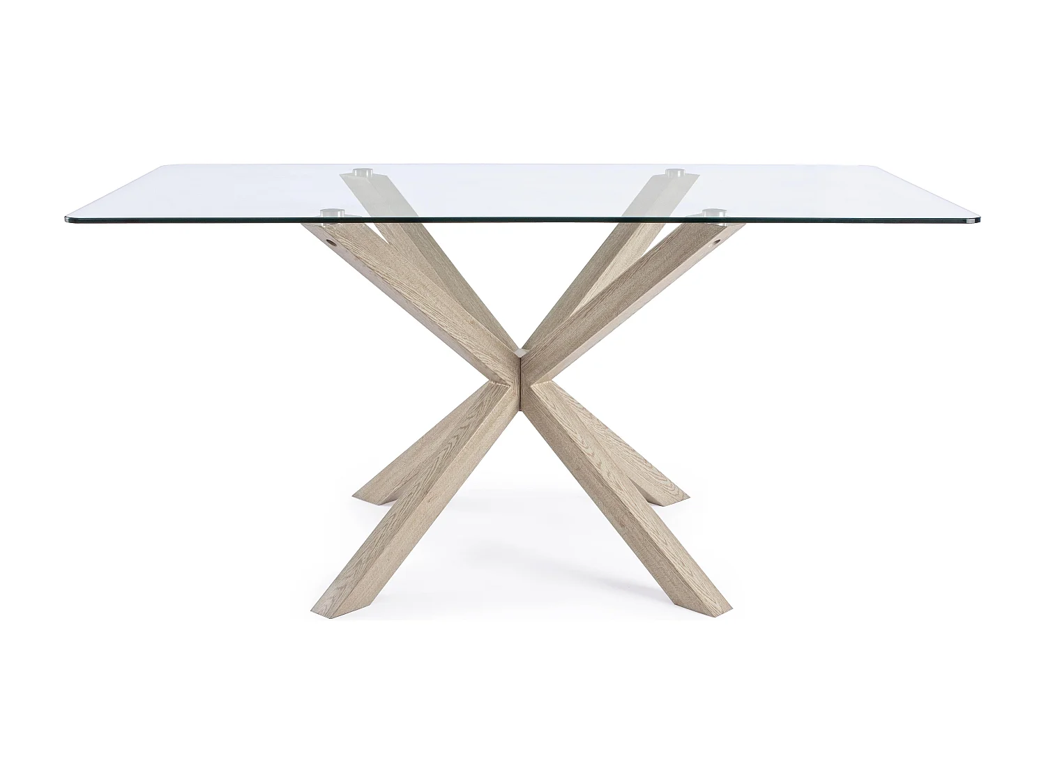 Table à manger rectangulaire verre trempé et acier effet naturel Agno 160cm