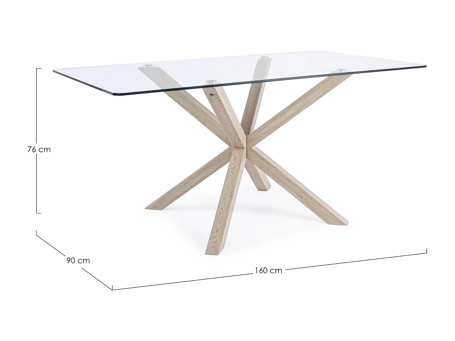 Table à manger rectangulaire verre trempé et acier effet naturel Agno 160cm