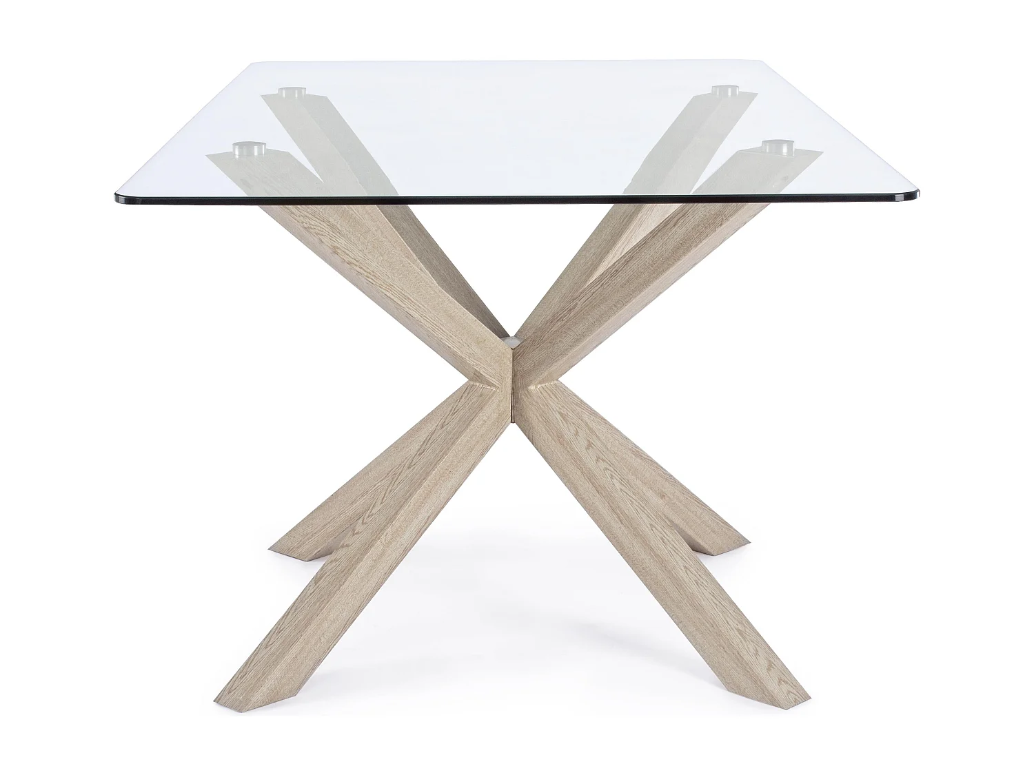 Table à manger rectangulaire verre trempé et acier effet naturel Agno 160cm