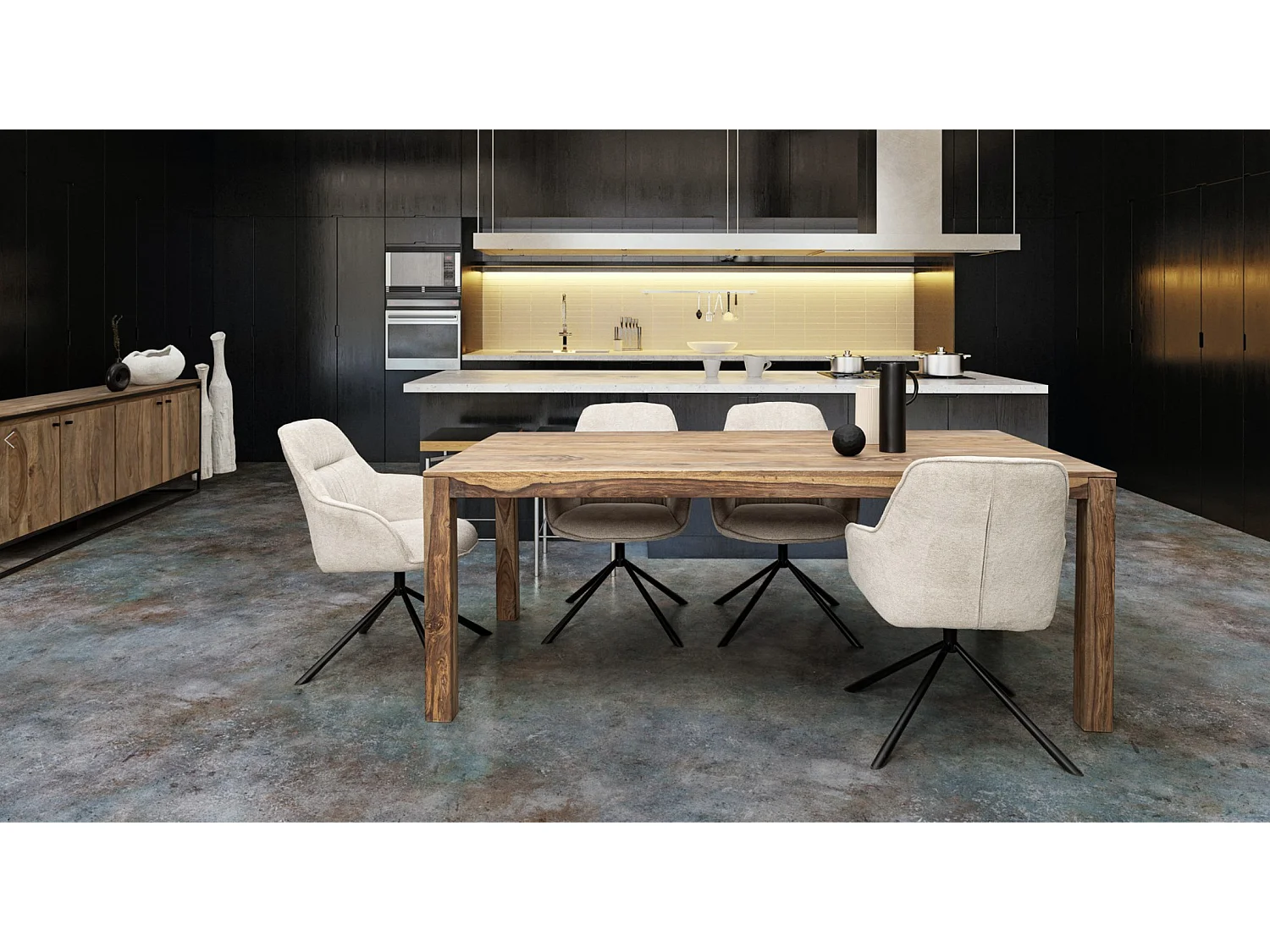 Table à manger Klazik en Bois de Sheesham naturel - Élégance naturelle et robustesse-Largeur 160 cm