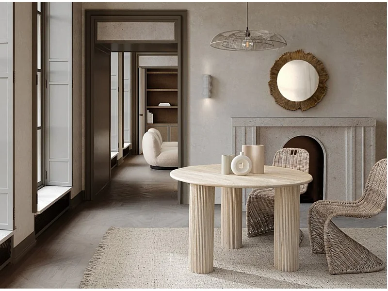 Table à manger ronde en bois massif Bozar 120cm-Couleur Naturel