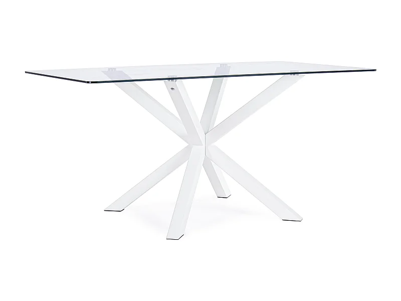 Table à manger rectangulaire verre trempé et acier blanc Agno 160cm