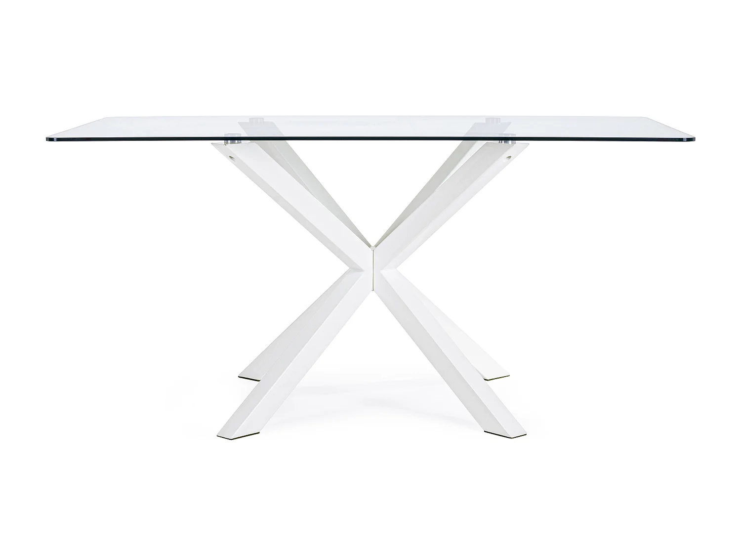 Table à manger rectangulaire verre trempé et acier blanc Agno 160cm