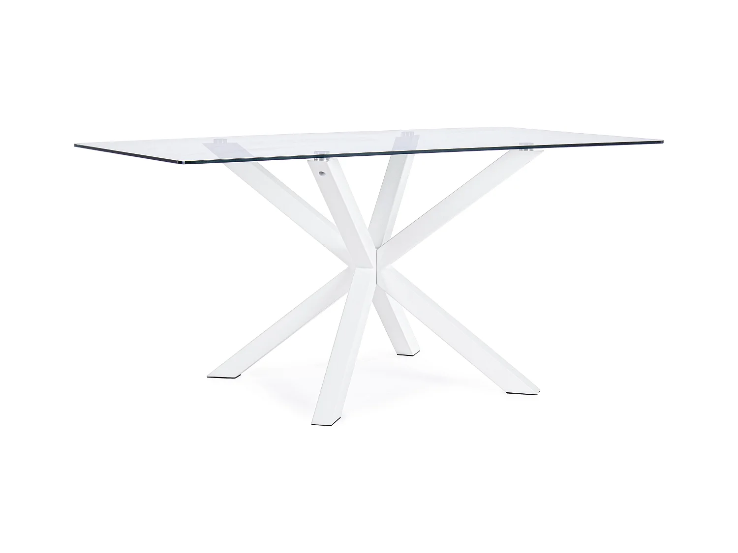 Table à manger rectangulaire verre trempé et acier blanc Agno 160cm