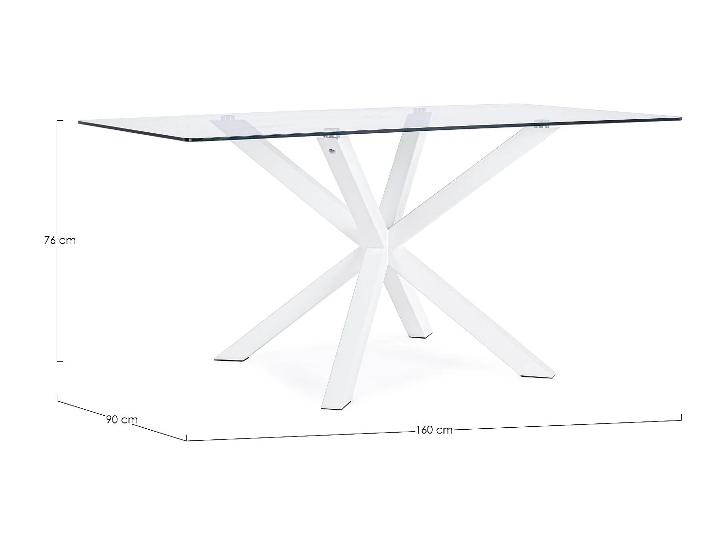 Table à manger rectangulaire verre trempé et acier blanc Agno 160cm