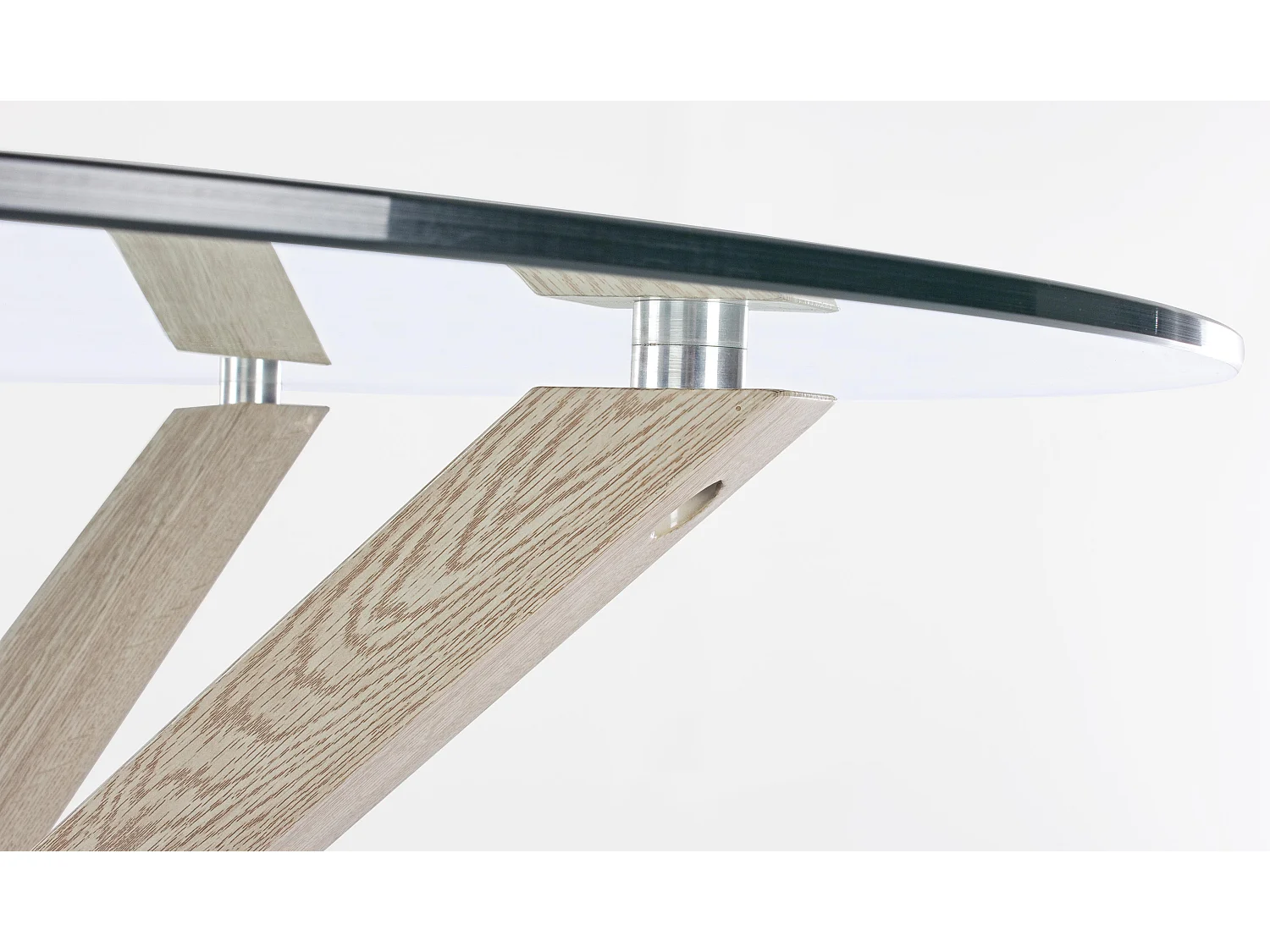 Table à manger ronde verre trempé et acier effet naturel Agno 114cm