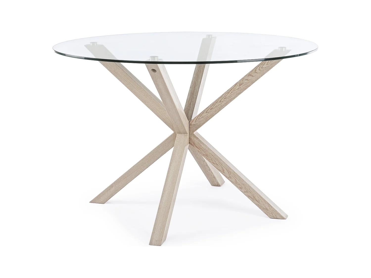 Table à manger ronde verre trempé et acier effet naturel Agno 114cm