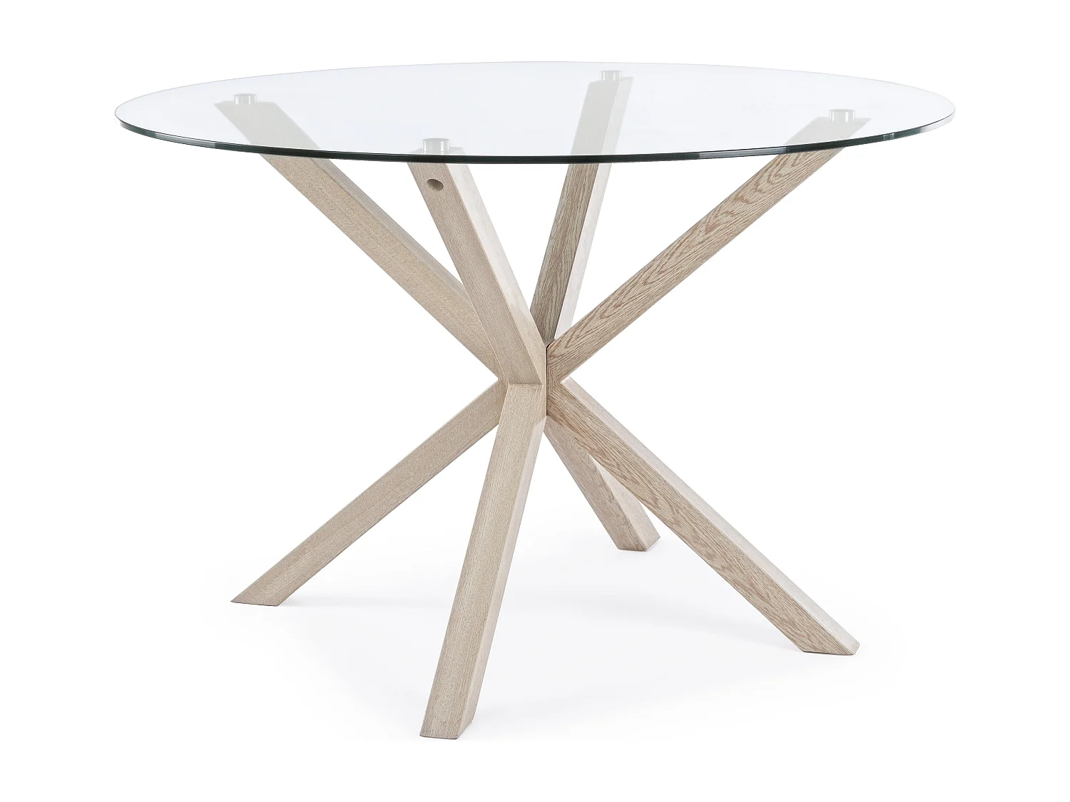 Table à manger ronde verre trempé et acier effet naturel Agno 114cm