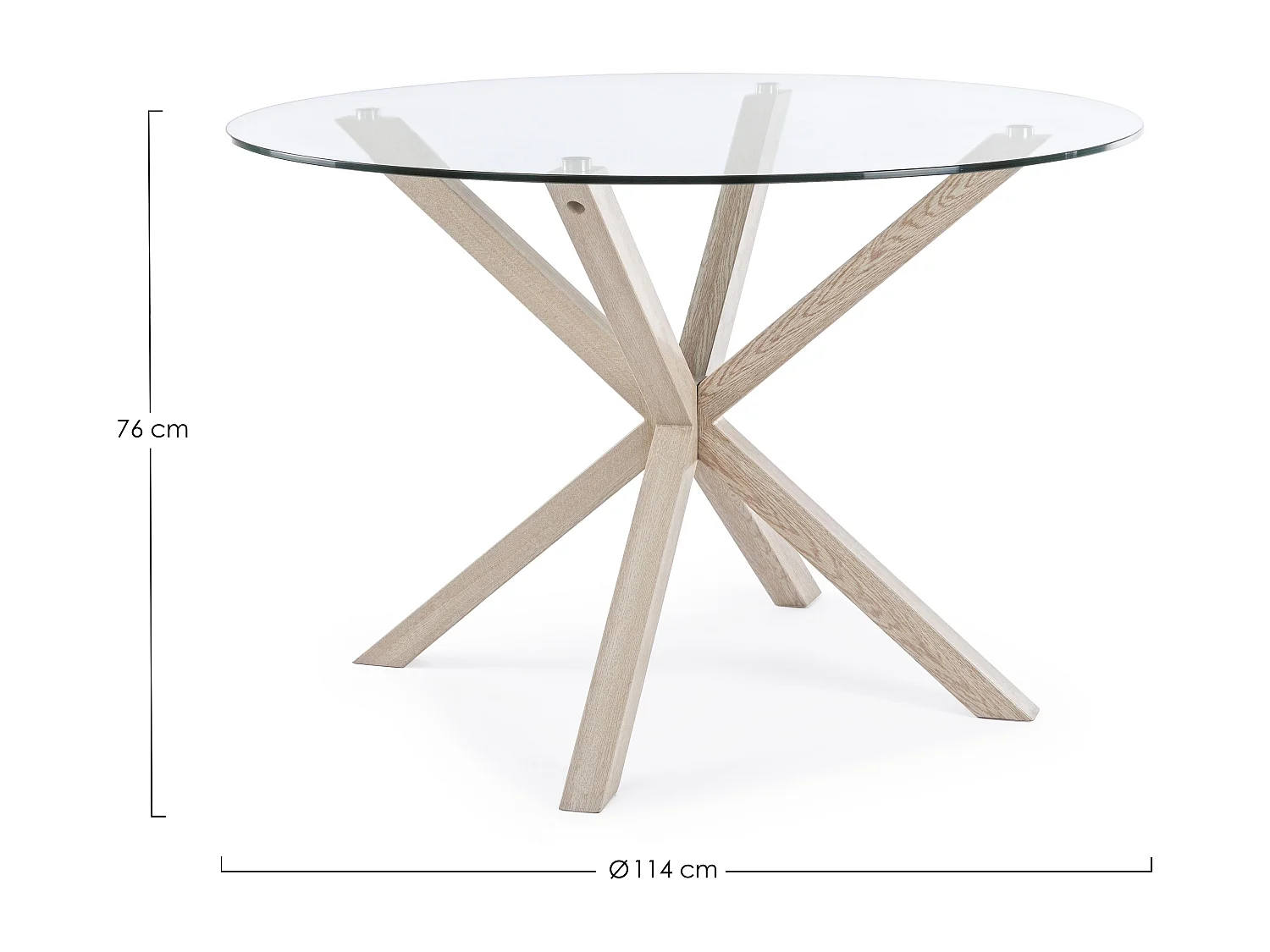 Table à manger ronde verre trempé et acier effet naturel Agno 114cm