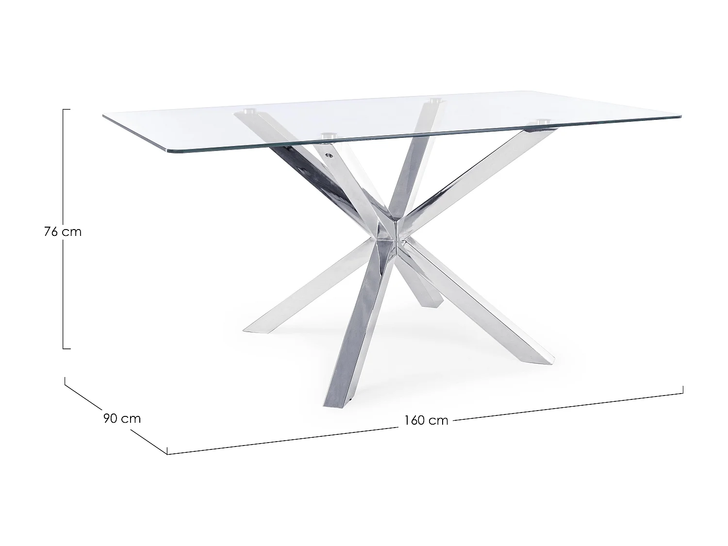 Table à manger rectangulaire verre trempé et acier chromé Agno 160cm