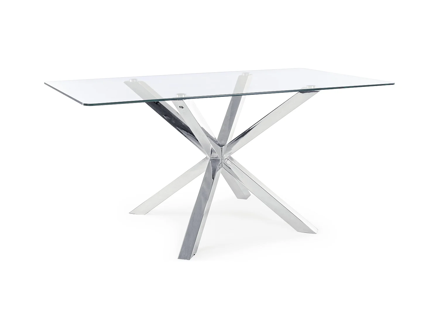 Table à manger rectangulaire verre trempé et acier chromé Agno 160cm