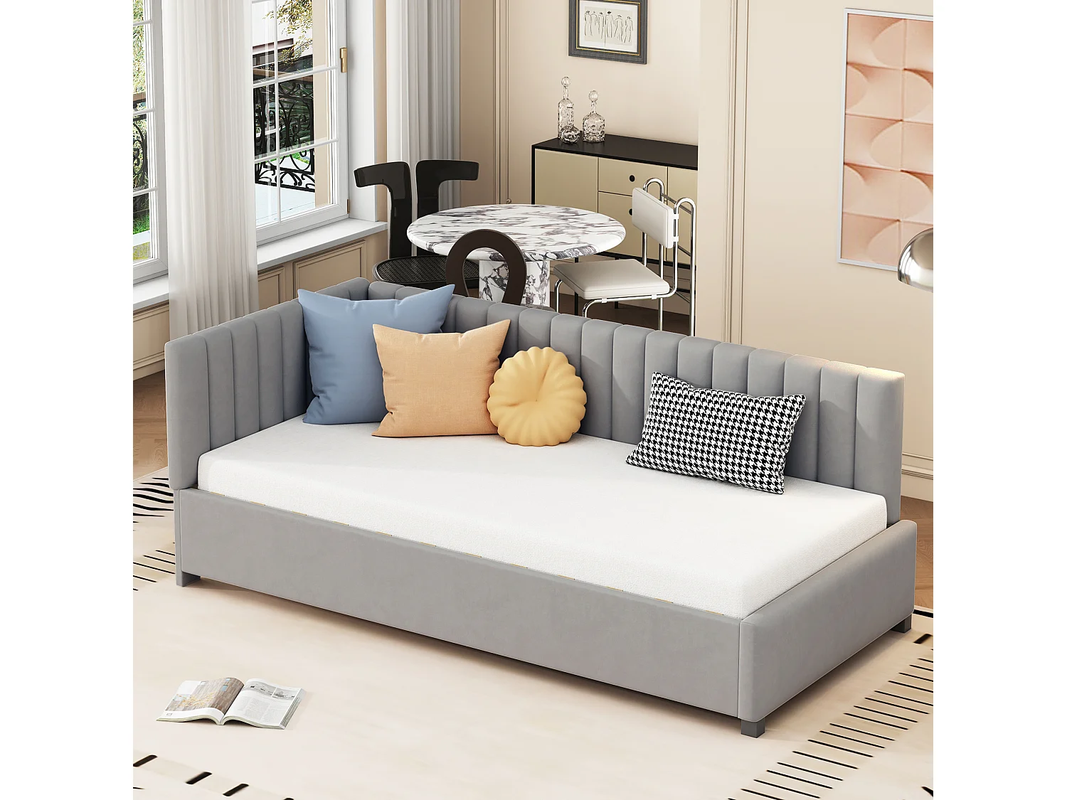 Lit enfant 90 x 200 cm - Canapé-lit - velours - sommier à lattes - gris