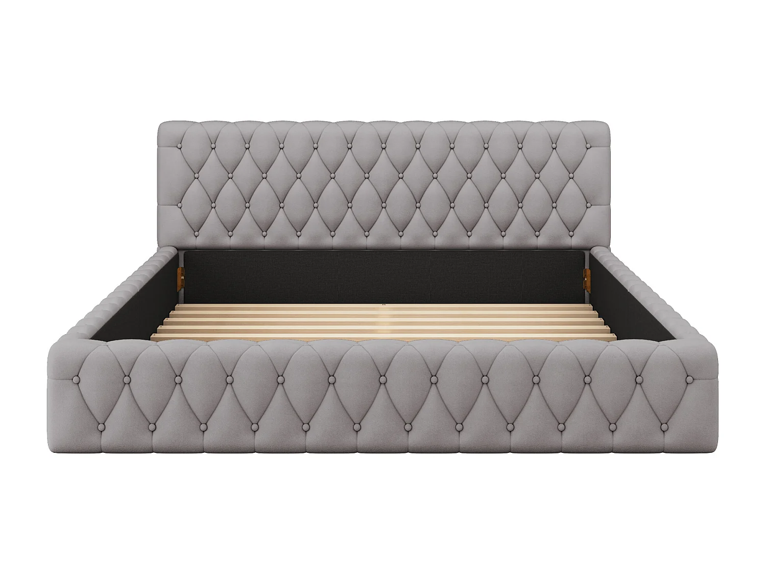 Cama de casal estofada 140 x 200 cm em veludo, estilo escandinavo, cor cinza