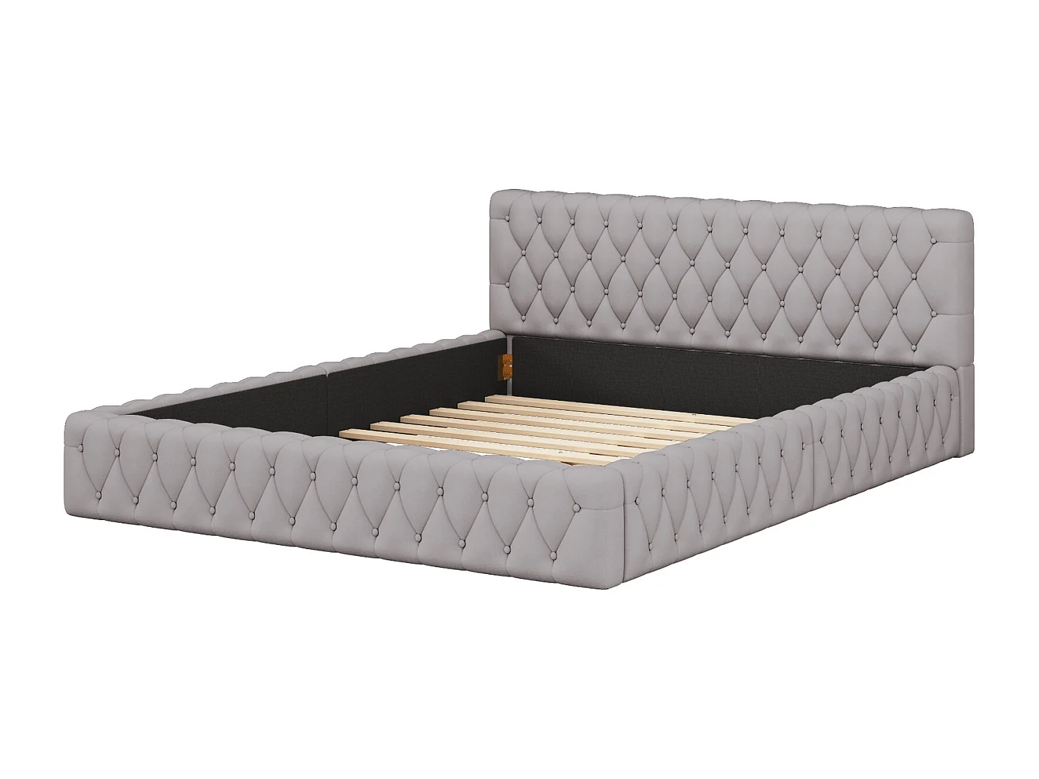 Cama de casal estofada 140 x 200 cm em veludo, estilo escandinavo, cor cinza