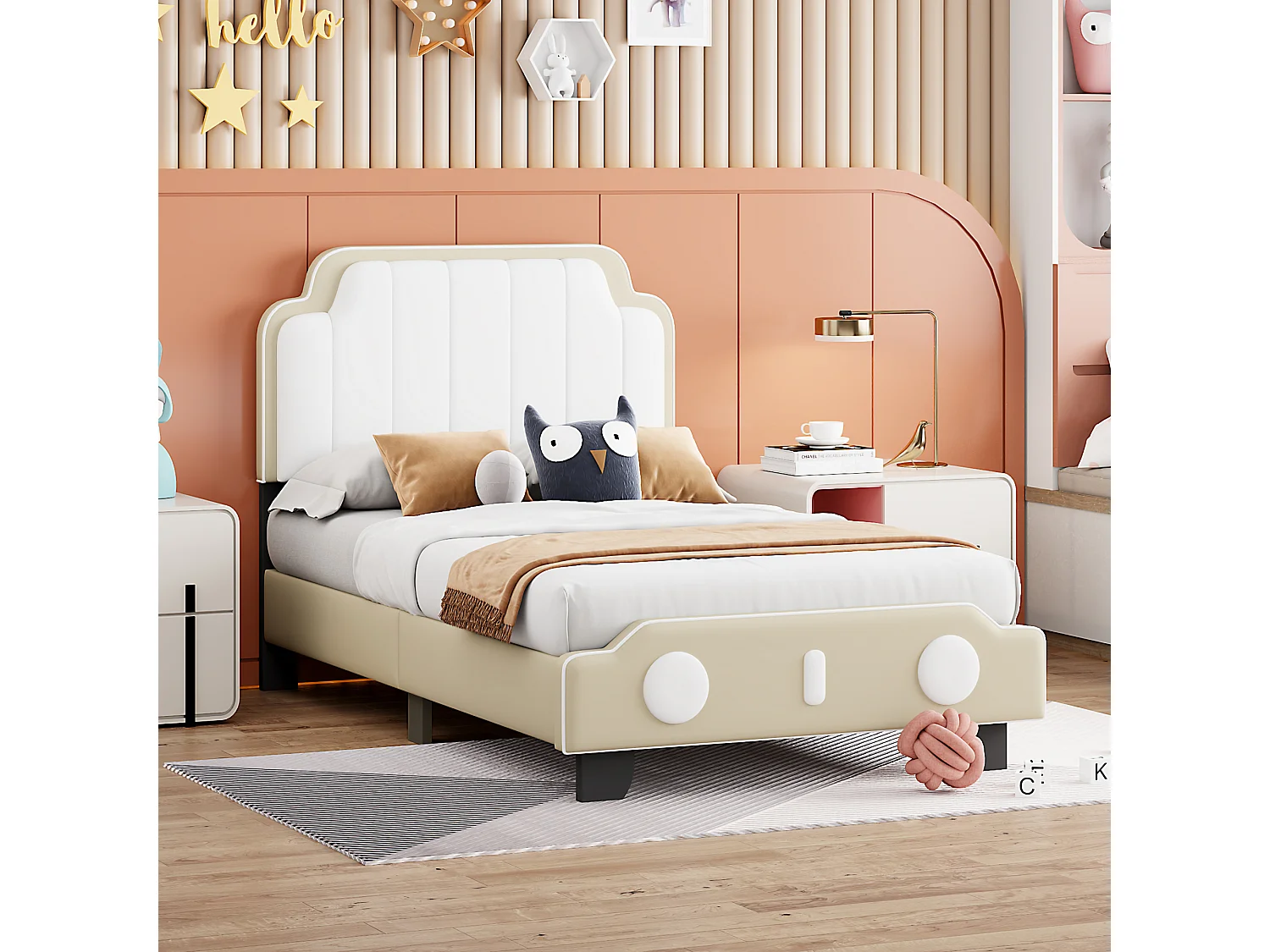 Lit enfant 90 x 200 cm avec tête de lit - cuir PU -style moderne - gris