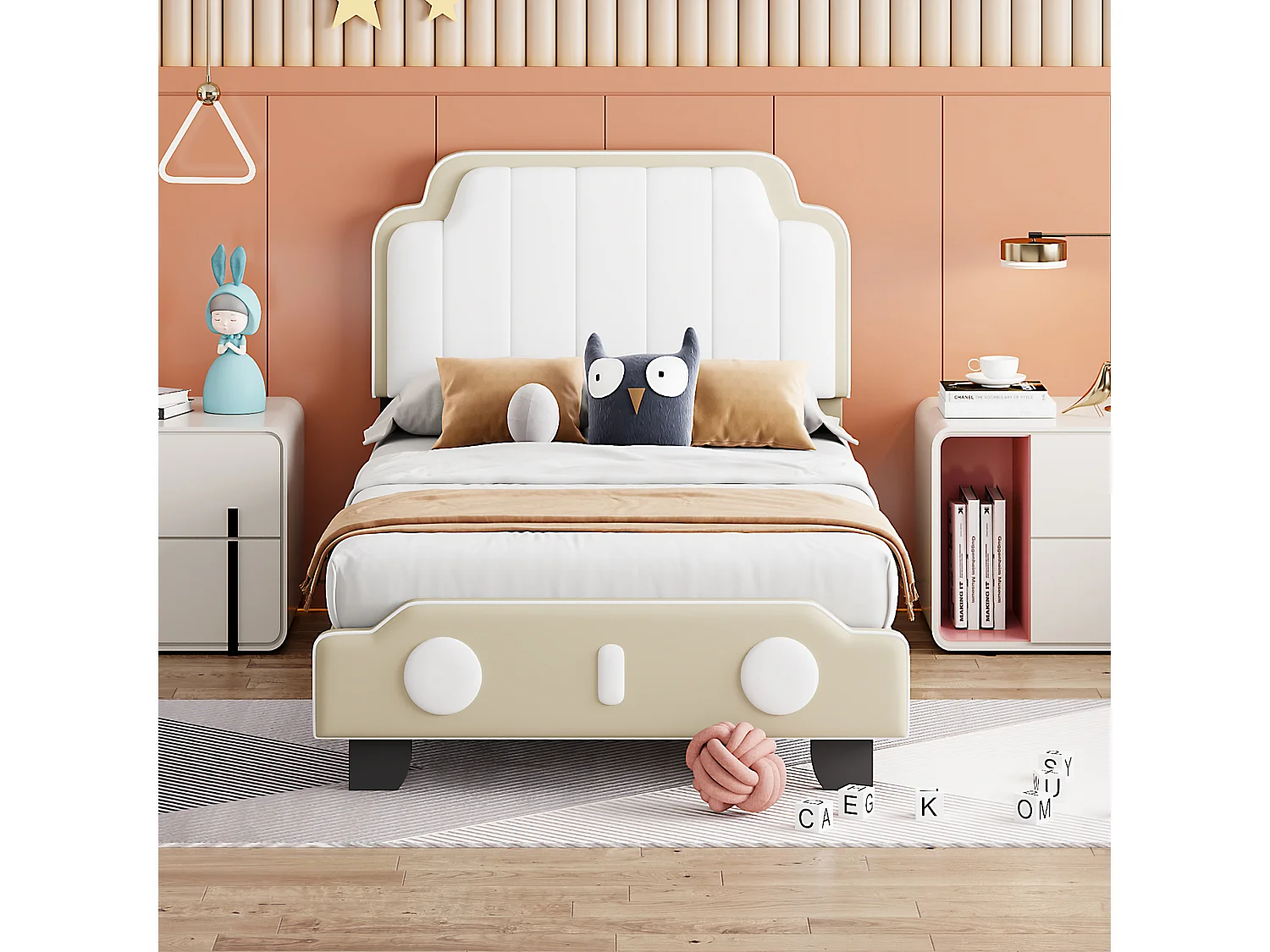 Lit enfant 90 x 200 cm avec tête de lit - cuir PU -style moderne - gris