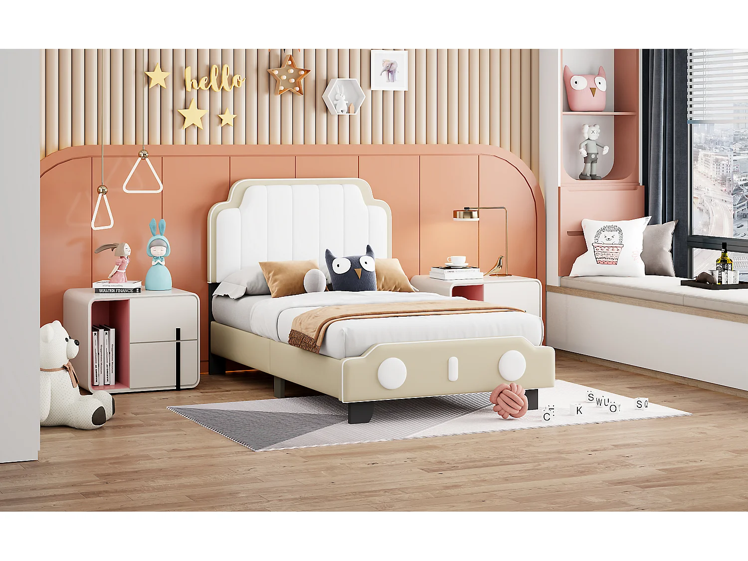 Lit enfant 90 x 200 cm avec tête de lit - cuir PU -style moderne - gris