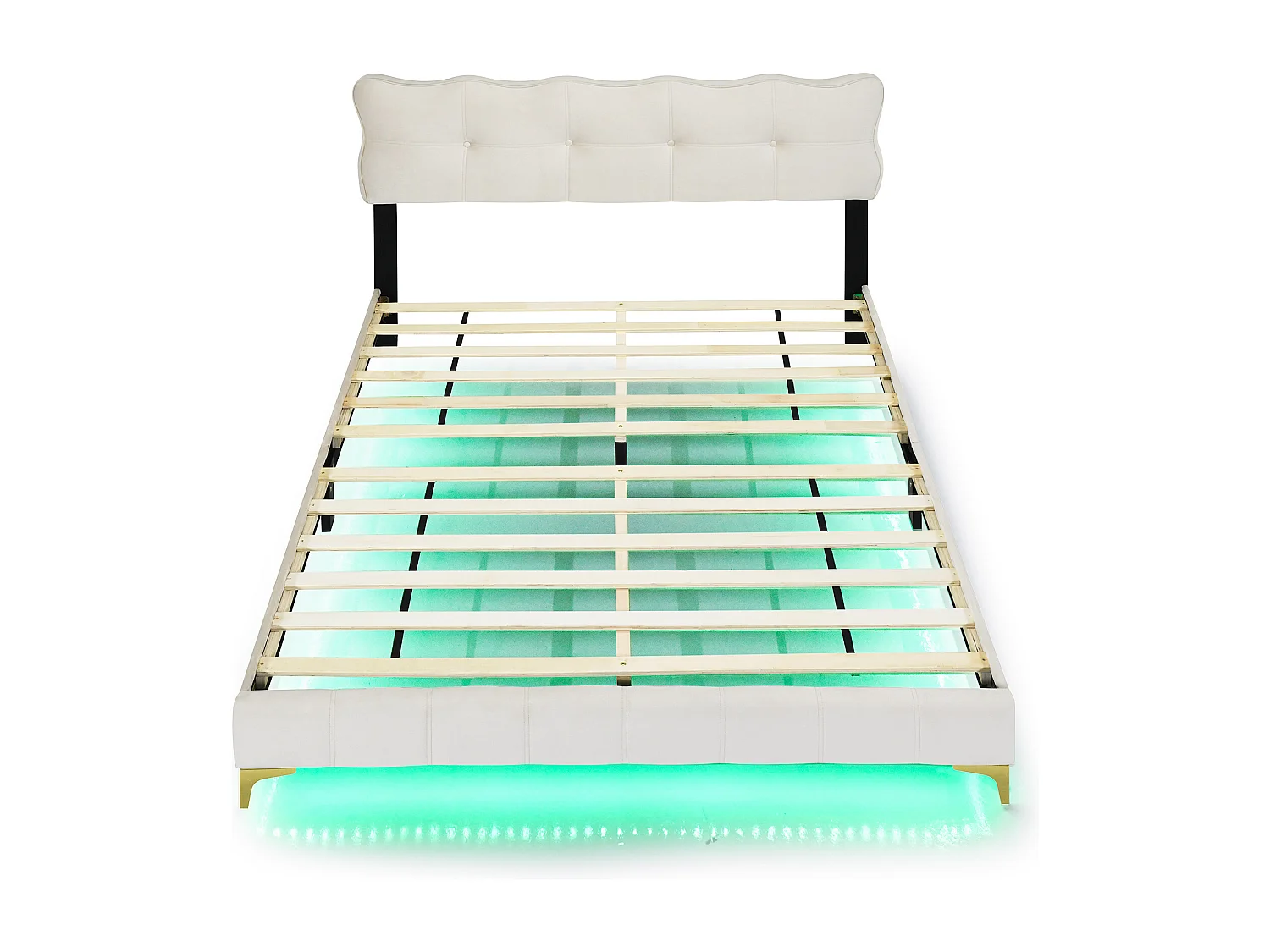 Polsterbett 160 x 200 cm mit Kopfteil – LEDs – Samt – Beige