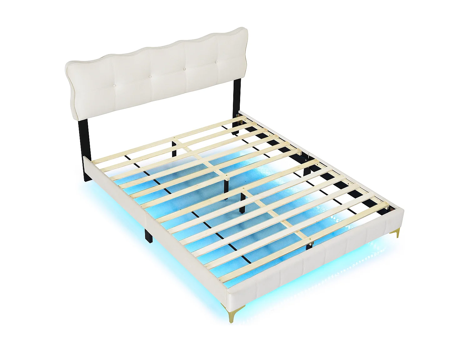 Polsterbett 160 x 200 cm mit Kopfteil – LEDs – Samt – Beige