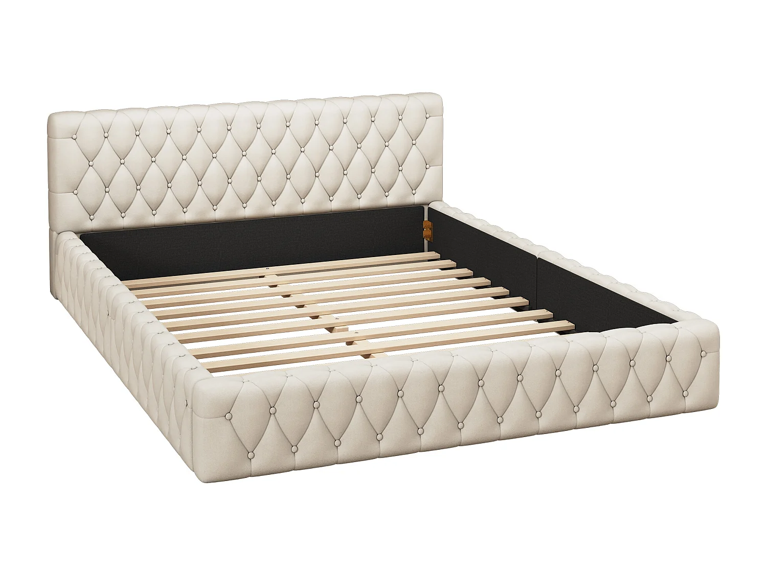 Gestoffeerd tweepersoonsbed 140 x 200 cm in fluweel, Scandinavische stijl, witte kleur