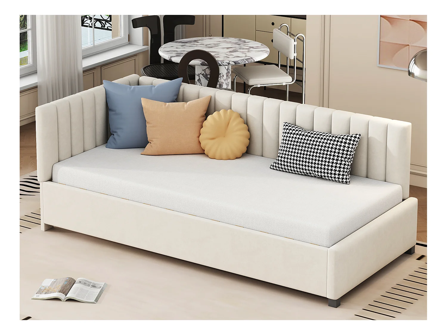 Lit enfant 90 x 200 cm - Canapé-lit - velours - sommier à lattes - beige