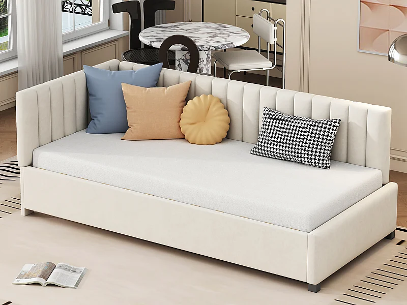 Lit enfant 90 x 200 cm - Canapé-lit - velours - sommier à lattes - beige