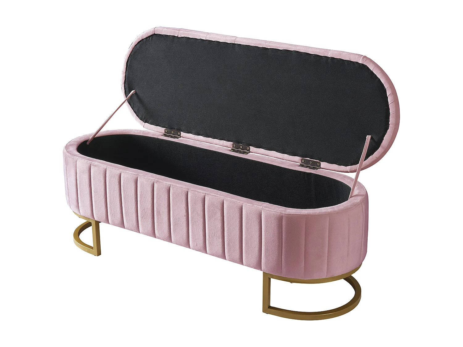 Lit rembourré 140 x 200 cm avec banquette escamotable - LEDs - Velours - Rose