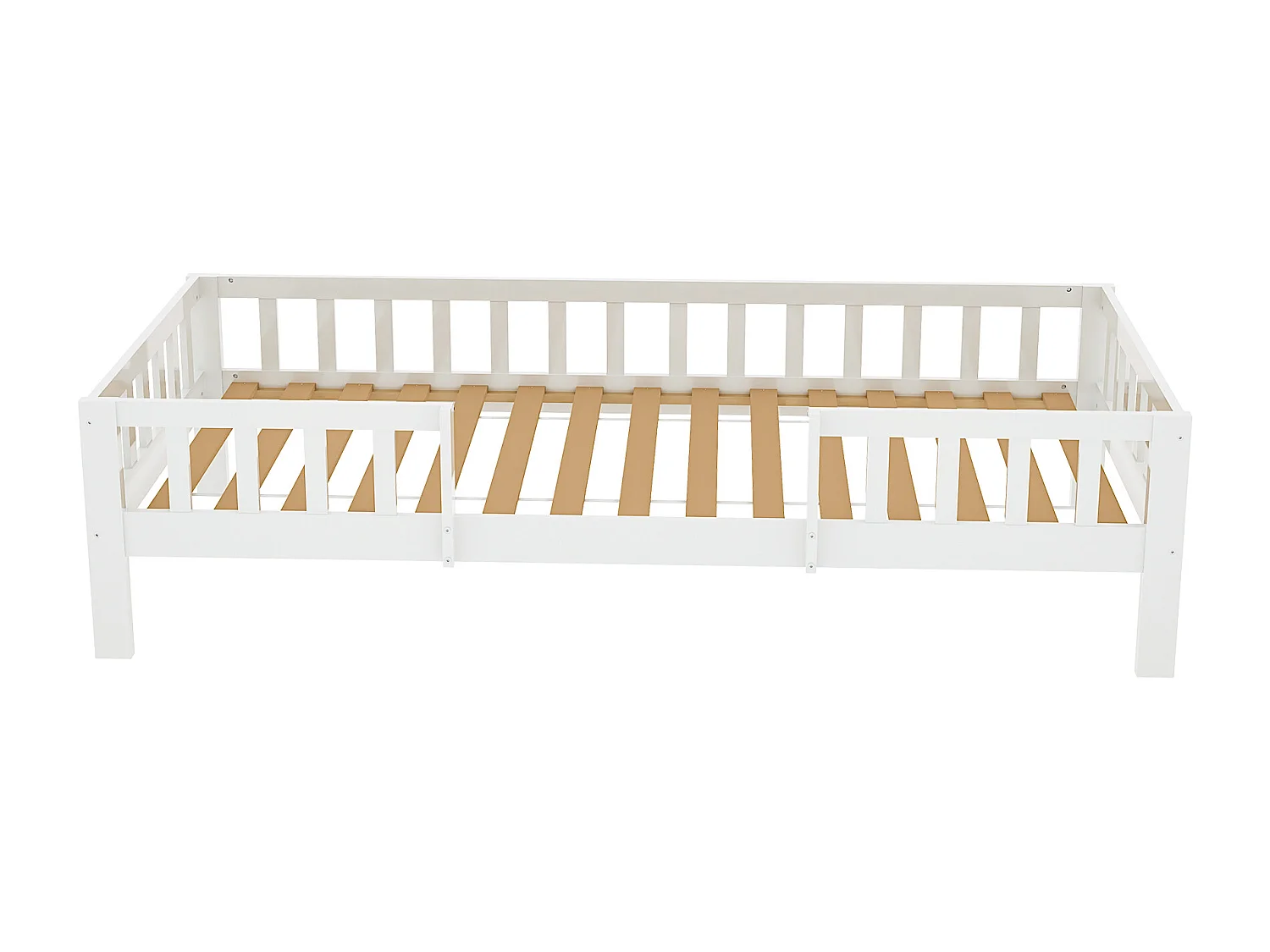 Hochbett 90 x 200 cm – Schlafsofa – Massivholz – Dach und Regale – Weiß