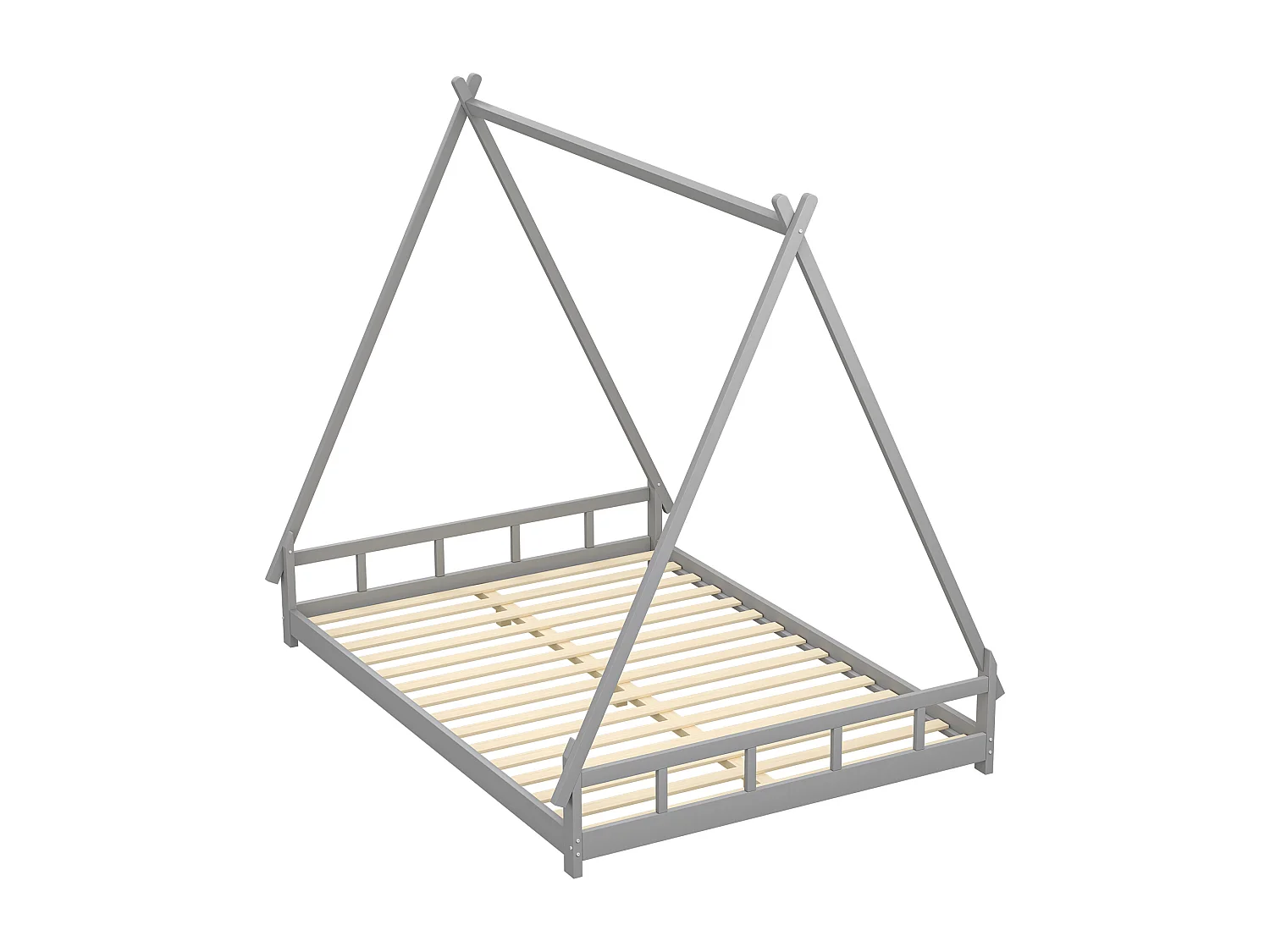 Lit tipi 140 x 200 cm - lit simple - bois massif - sommier à lattes inclus - coloris: gris