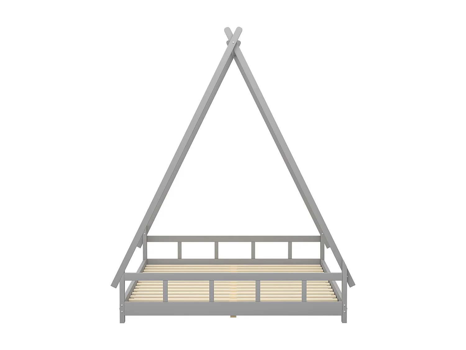 Lit tipi 140 x 200 cm - lit simple - bois massif - sommier à lattes inclus - coloris: gris