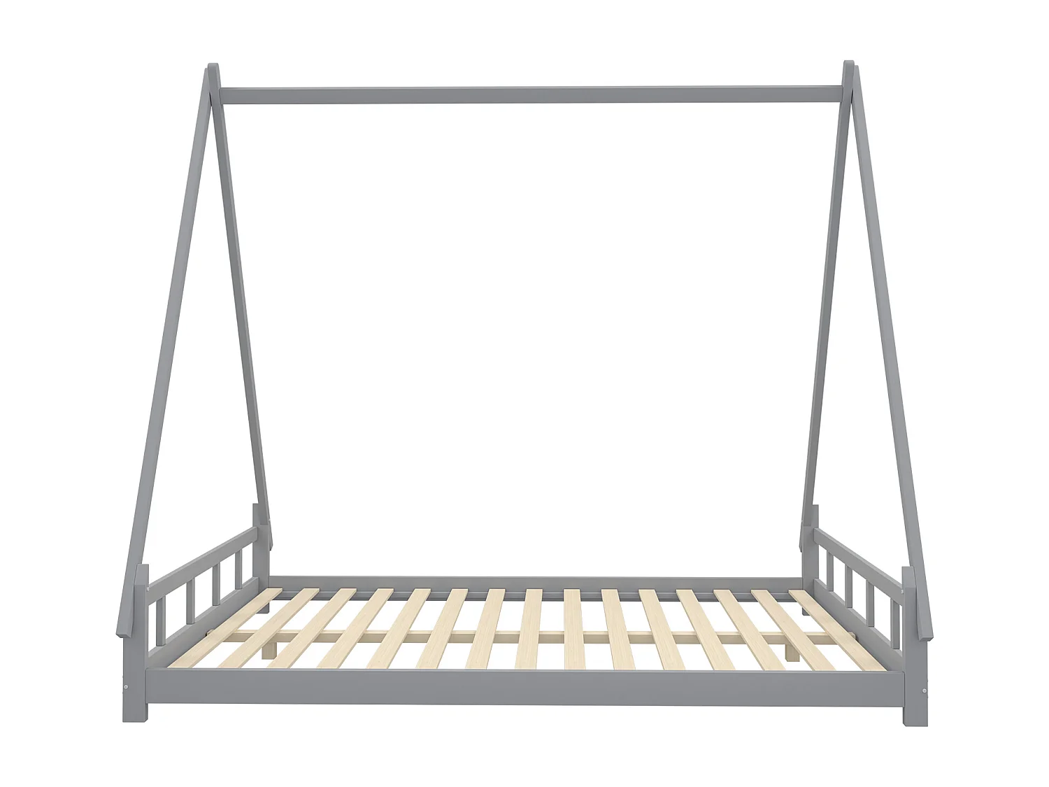 Lit tipi 140 x 200 cm - lit simple - bois massif - sommier à lattes inclus - coloris: gris