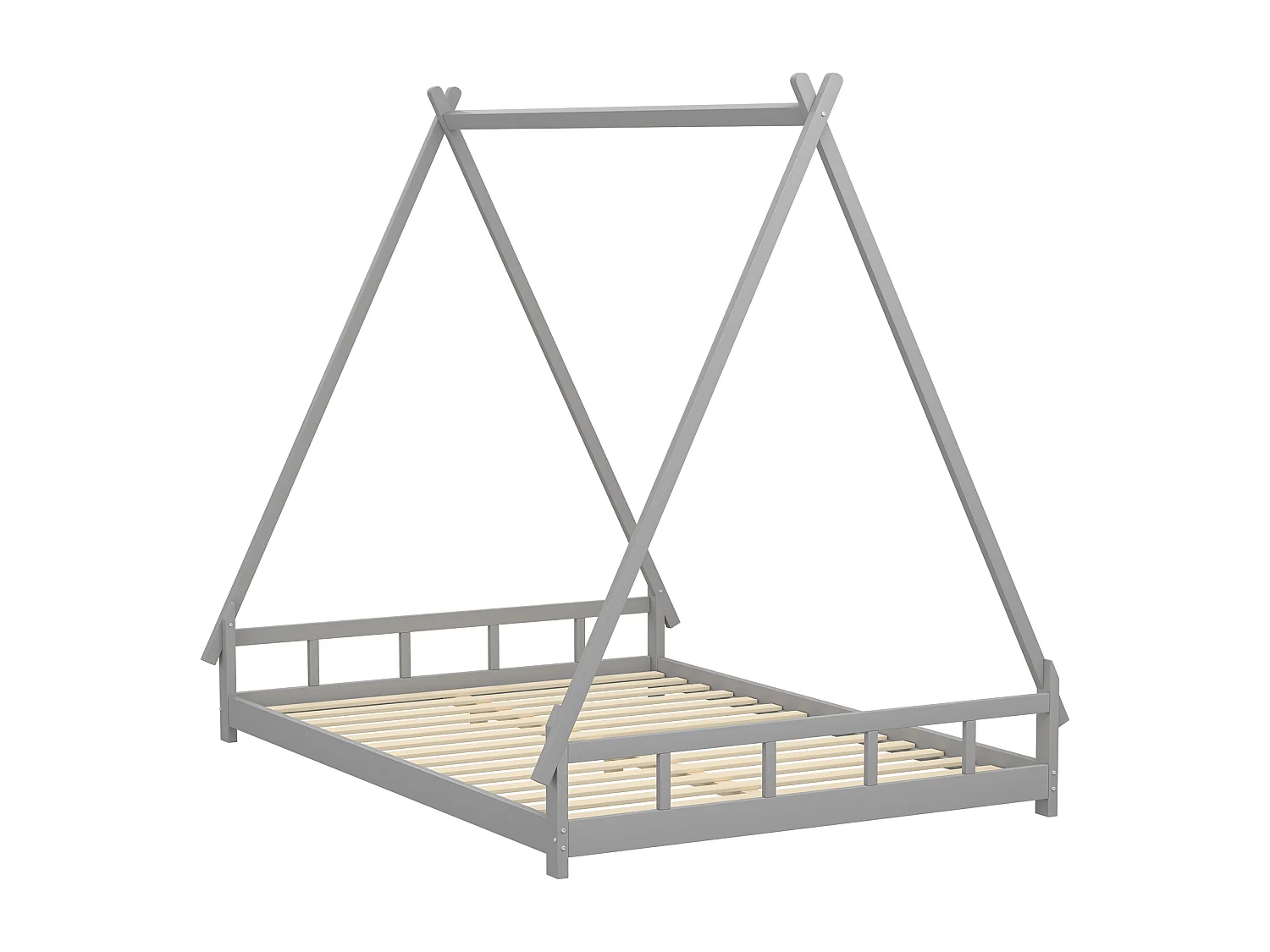 Lit tipi 140 x 200 cm - lit simple - bois massif - sommier à lattes inclus - coloris: gris