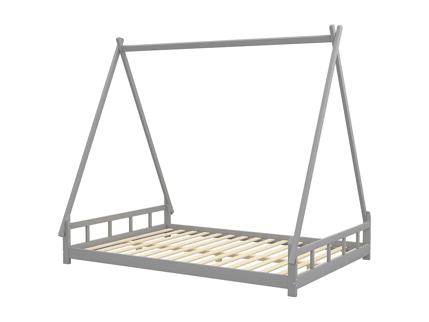 Lit tipi 140 x 200 cm - lit simple - bois massif - sommier à lattes inclus - coloris: gris