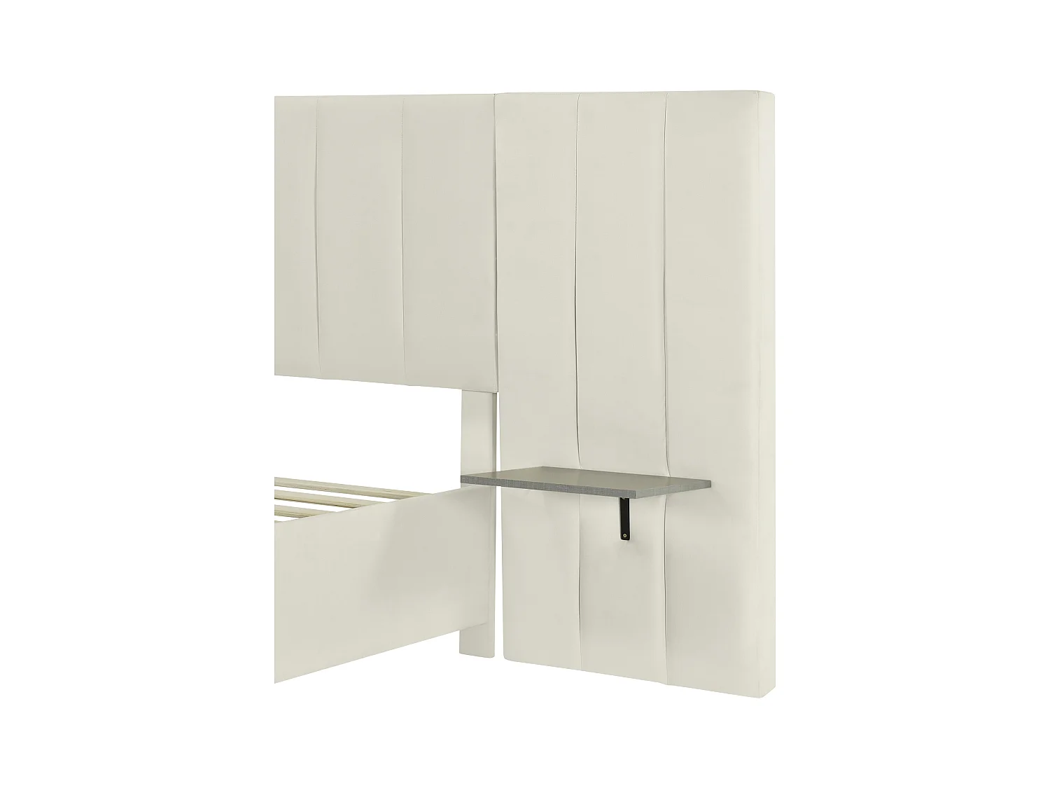 Lit capitonné 140 x 200 cm avec tête de lit et dossier allongés - étagères - velours - beige