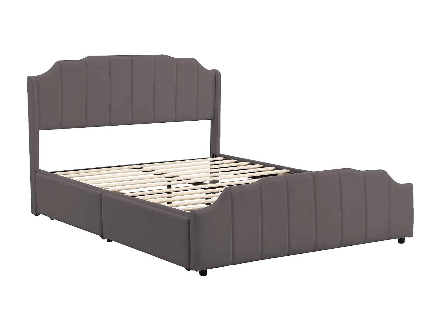 Lit 140 x 200 cm pour adulte avec tête de lit et 2 tiroirs - Velours - Gris
