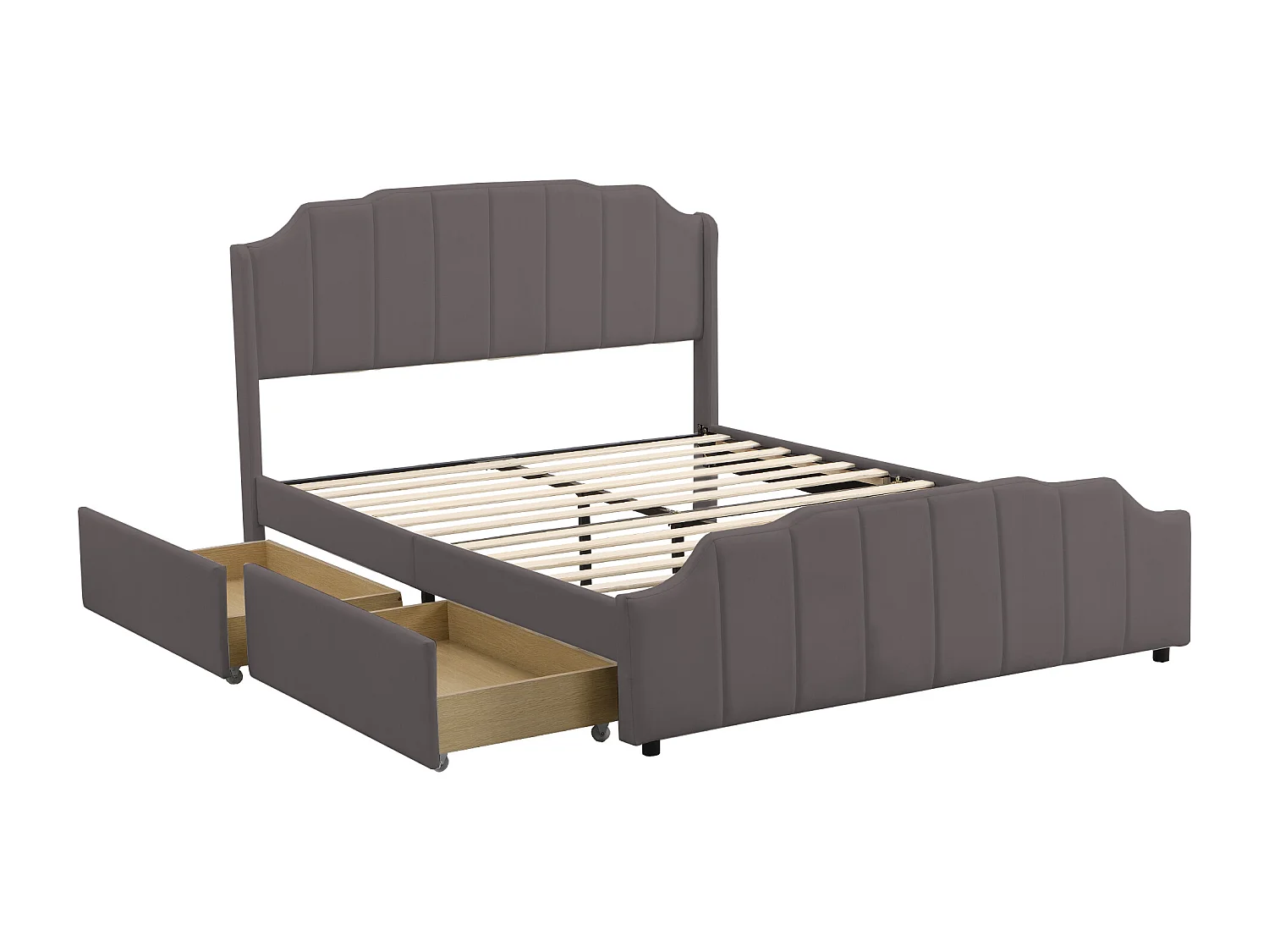 Lit 140 x 200 cm pour adulte avec tête de lit et 2 tiroirs - Velours - Gris