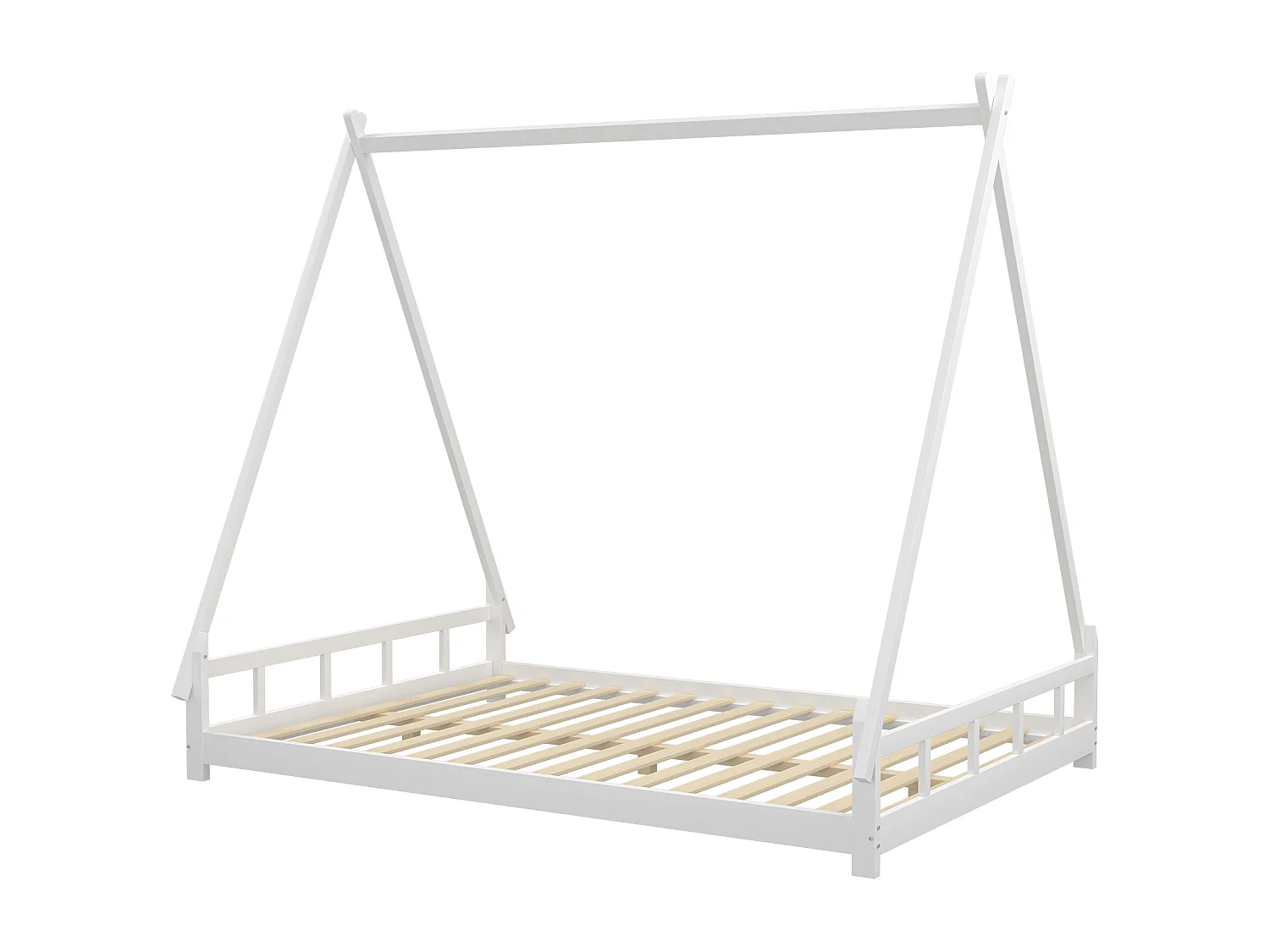 Lit tipi 140 x 200 cm - lit simple - bois massif - sommier à lattes inclus - coloris: blanc