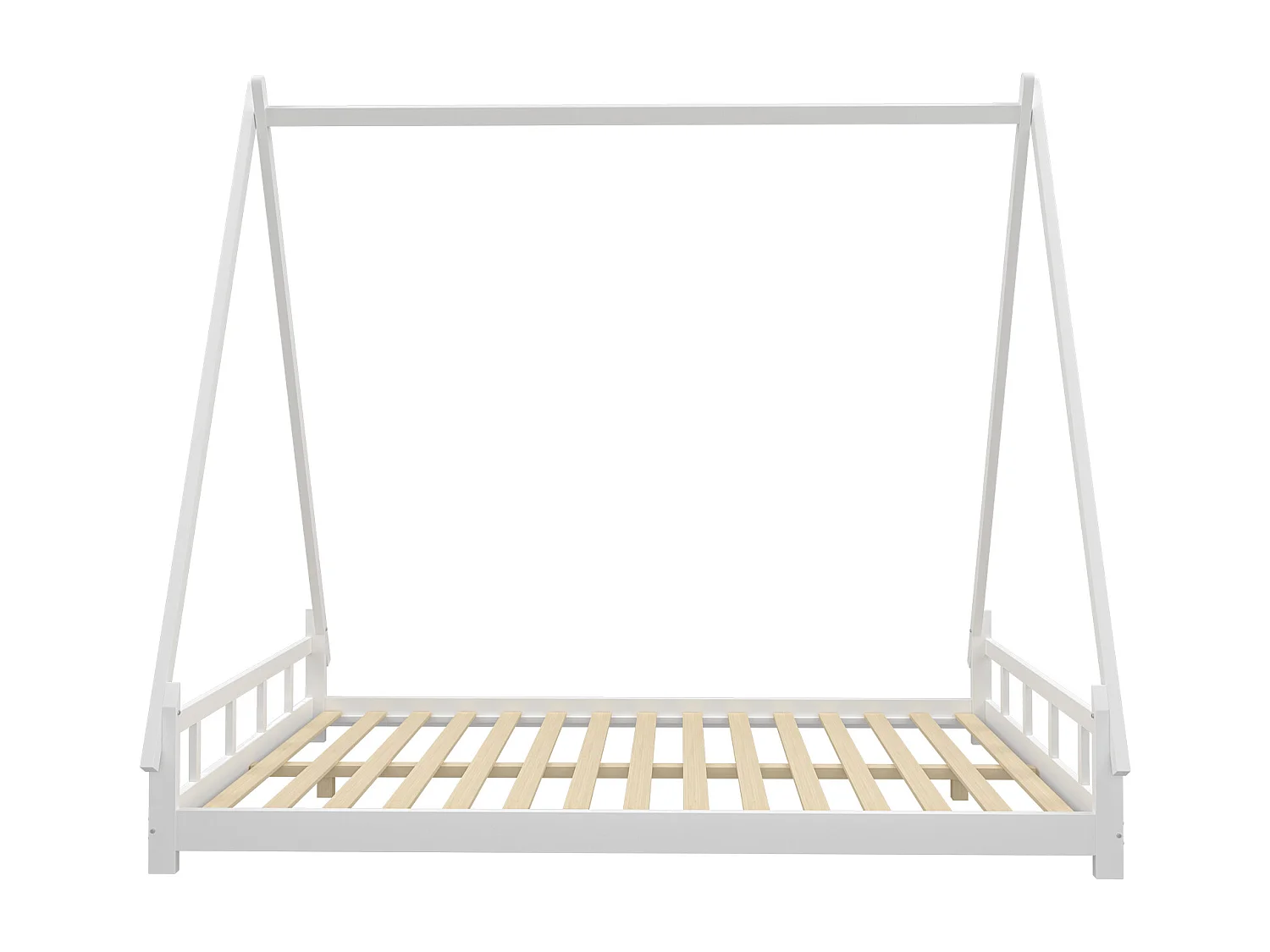 Lit tipi 140 x 200 cm - lit simple - bois massif - sommier à lattes inclus - coloris: blanc