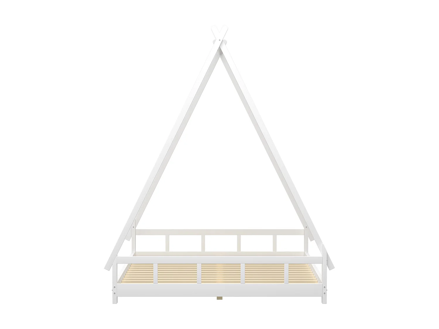 Lit tipi 140 x 200 cm - lit simple - bois massif - sommier à lattes inclus - coloris: blanc