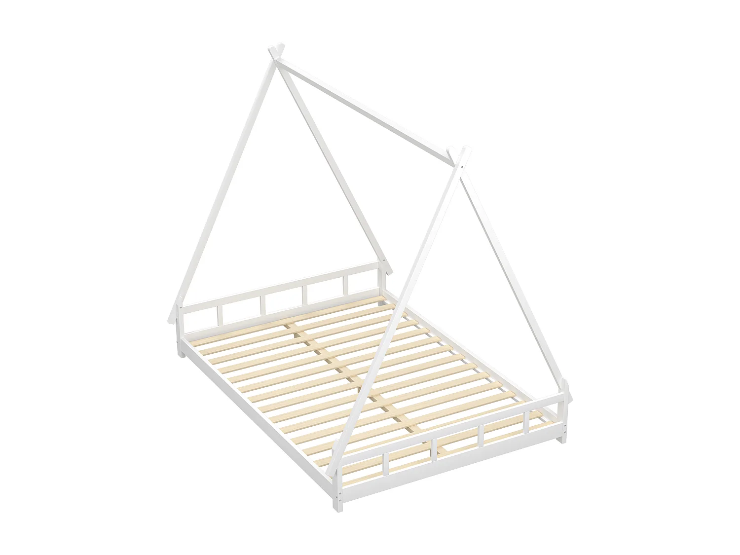 Lit tipi 140 x 200 cm - lit simple - bois massif - sommier à lattes inclus - coloris: blanc