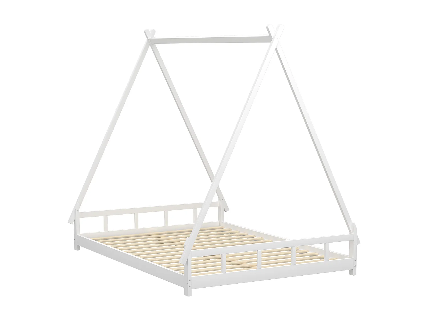 Lit tipi 140 x 200 cm - lit simple - bois massif - sommier à lattes inclus - coloris: blanc