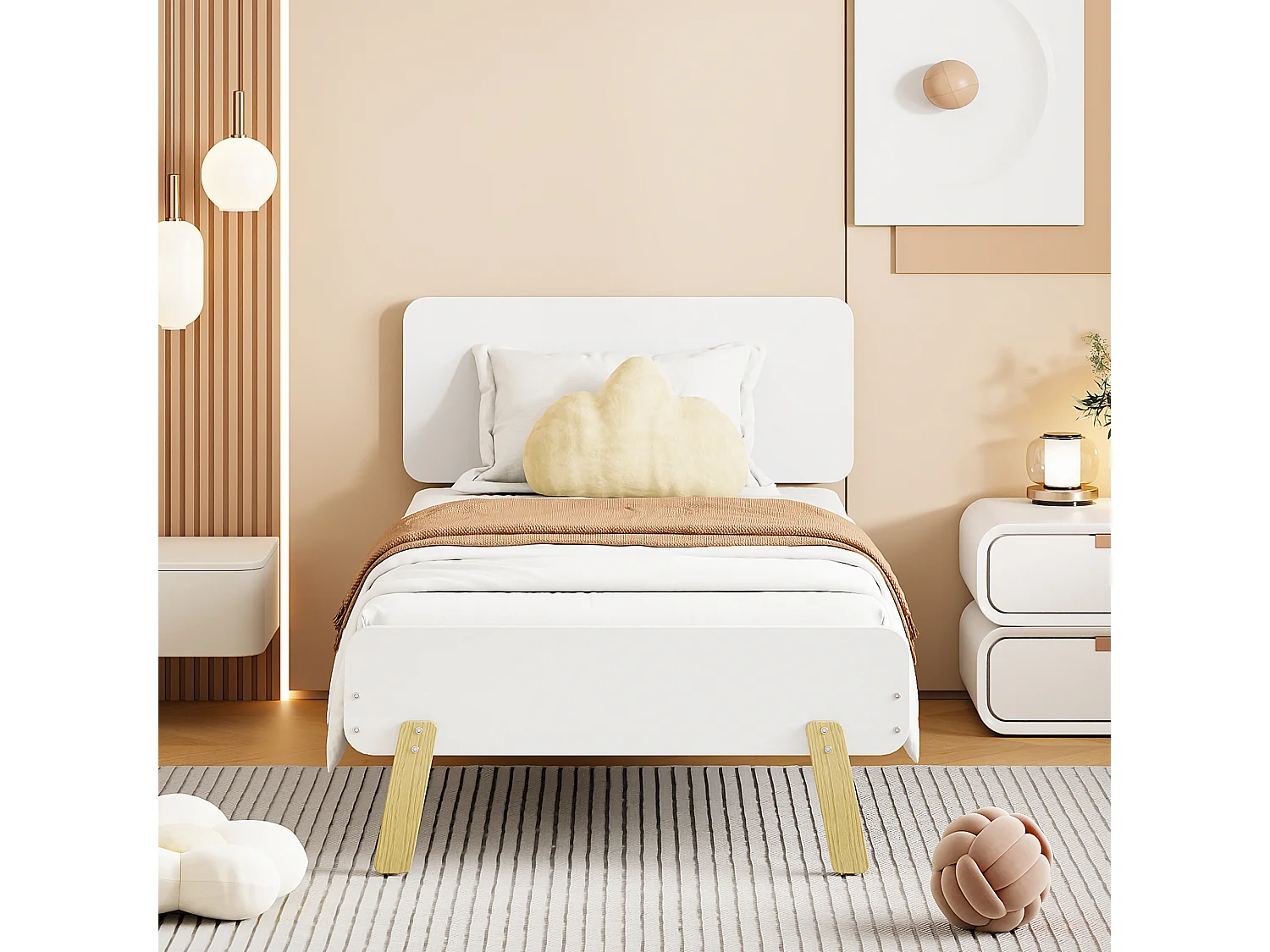 Lit enfant 90 x 190 cm avec tête de lit - bois massif - blanc